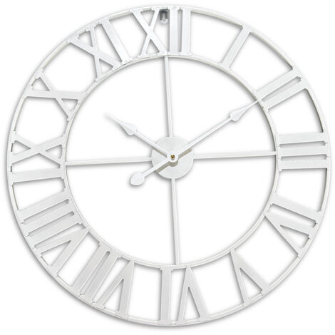 Orologio da parete Relaxdays, numeri romani, Ø 60 cm, orologio a batteria per salotto, ferro, bianco