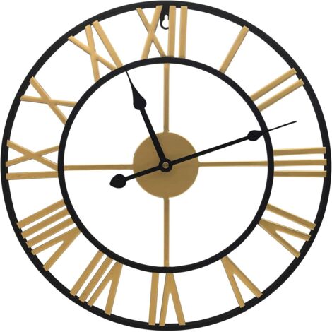 Orologio da parete retrò in metallo da 40 cm con numeri romani, silenzioso, a batteria, per soggiorno, ufficio, arredamento per la casa (oro)