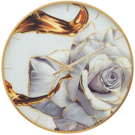 Orologio da Parete Rose 5x60x5 cm in Vetro MDF e Metallo Multicolor