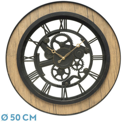 Orologio da parete Rubite nero/quercia 50x50x5 cm movimento continuo