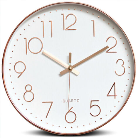 Orologio da parete silenzioso al quarzo, rotondo, di facile lettura, color oro.