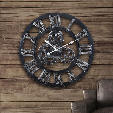 Orologio da parete silenzioso Grande orologio industriale a pendolo al quarzo nero per soggiorno camera da letto 45 cm