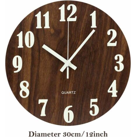 Orologio da parete silenzioso in legno da 30,5 cm con luce notturna anti-tic per soggiorno, camera da letto, cucina - Marrone (digitale classico)