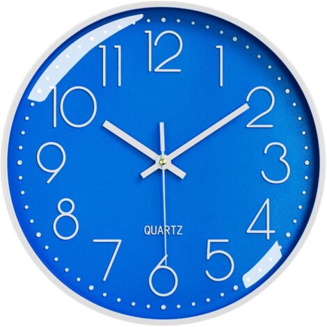 Orologio da parete silenzioso senza ticchettio, orologio al quarzo decorativo rotondo moderno da 30 cm con numeri arabi, per soggiorno, camera da letto, cucina, ufficio, aula - Blu