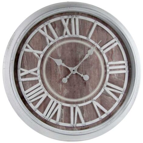 OROLOGIO DA PARETE STILE SHABBY CON NUMERI ROMANI 76X6 CM BIANCO E MARRONE