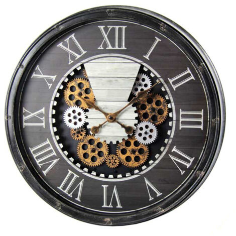 OROLOGIO DA PARETE TONDO CON CORNICE NERA E INGRANAGGI 50.8X50.8X8 CM