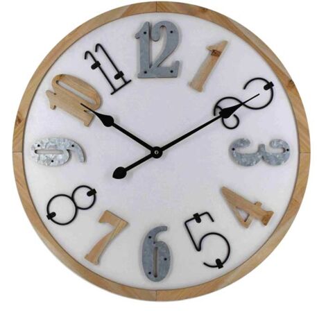 OROLOGIO DA PARETE TONDO IN LEGNO 60X5X60CM CON SIMPATICI INSERTI IN METALLO