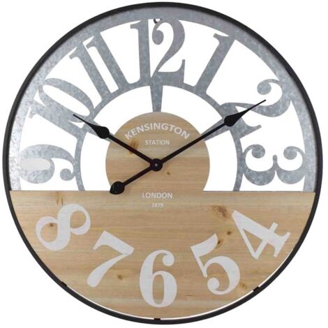 OROLOGIO DA PARETE TONDO IN METALLO 60X5X60 CM CON INSERTI IN LEGNO