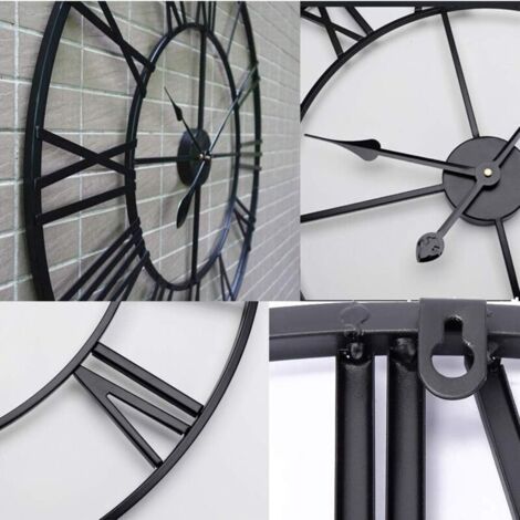 Orologio da parete vintage silenzioso, 40 cm, in metallo scheletrato, ideale per soggiorno, cucina, bar, hotel, ufficio e arredamento casa (nero)