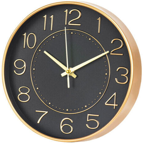 Orologio da parete wireless per bambini con telecomando - Silenzioso, 25 cm, impostazione automatica dell'ora, elegante design nero e oro
