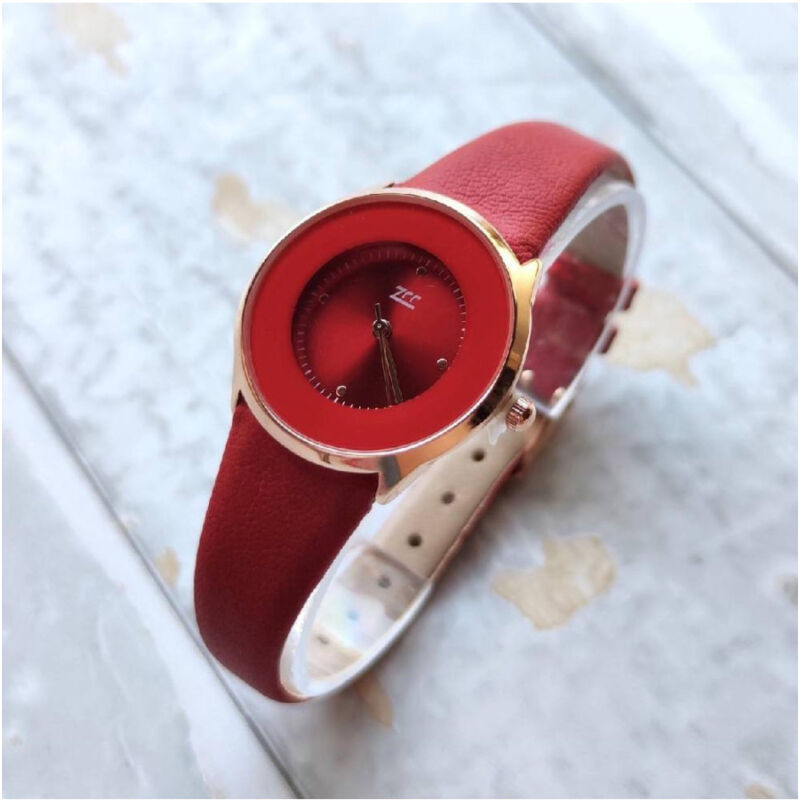 Image of Trade Shop Traesio - Trade Shop - zcc analoge armbanduhr elegante mode lässig rot lederband -