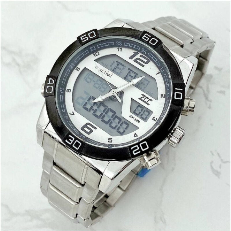 Image of Trade Shop Traesio - Trade Shop - zcc herren stahl dual time wasserdicht armbanduhr wr 30M silber -