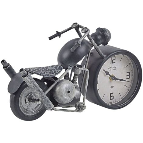 Orologio da Scrivania Vintage Metallo Motocicletta Nero e Argento Berno