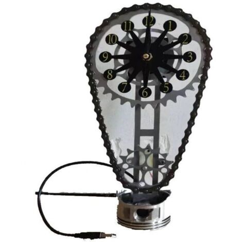Orologio da tavolo creativo con meccanismo a denti rotanti, orologio da tavolo personalizzato, orologio retrò fatto a mano, orologio a catena singola - Nero