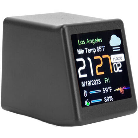 Orologio da tavolo elettronico con display digitale LCD, calendario, indicazione della temperatura e previsioni del tempo, compatibile con Wi-Fi, colore nero.