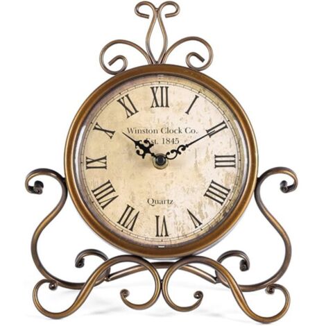 Orologio da tavolo KZQ, altezza 28 cm, silenzioso, senza ticchettio, stile retrò, in stile romano, per soggiorno, camera da letto, ufficio (rame)