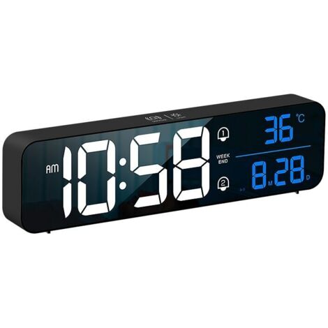 Orologio da tavolo o da parete con display LED HD, multifunzione, visualizzazione simultanea di data, giorno della settimana, ora e temperatura, 26
