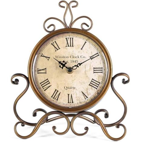 Orologio da tavolo romano silenzioso retrò per soggiorno, camera da letto, ufficio (rame)