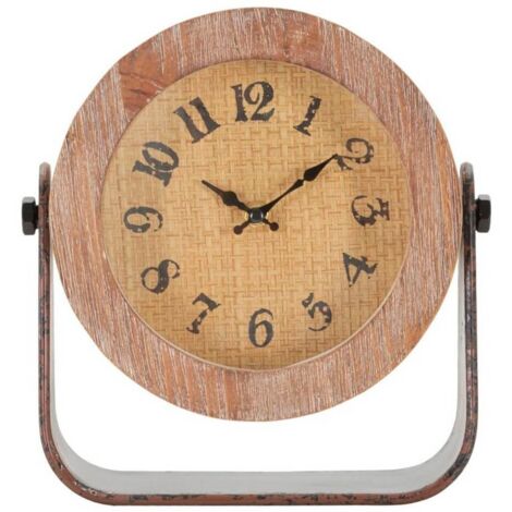 Orologio da tavolo rotondo in legno con base in ferro per salotto e cucina