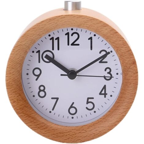 Orologio da tavolo rotondo in legno con luce notturna, semplice e creativo orologio da scrivania, decorazione per la casa