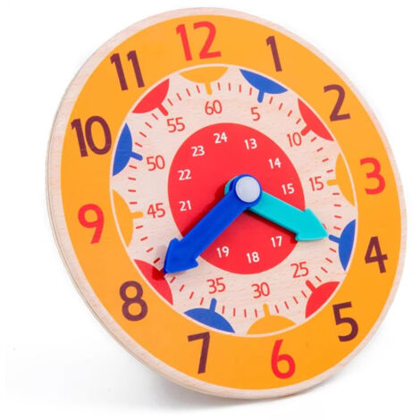 Orologio didattico - Impara a leggere l'ora - Montessori - Orologio educativo in legno - Materiale scolastico - Giallo