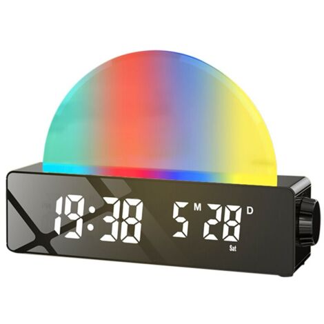 Orologio digitale a LED con simulazione dell'alba, con radio FM e luce regolabile, display digitale, temperatura, sveglia, per camera da letto di bambini e adulti, nero
