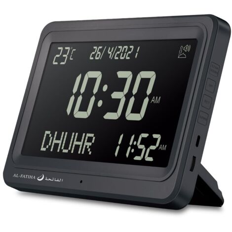 Orologio digitale automatico mondiale 8 suoni di preghiera musulmana per la decorazione domestica (tutto nero)