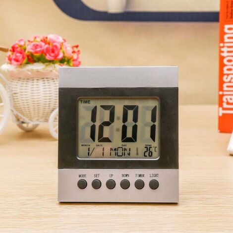 Orologio digitale con calendario, sveglia digitale LCD multifunzione da tavolo con luce notturna e funzione snooze, ora/data/temperatura