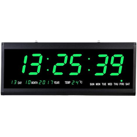 Orologio digitale da parete a LED, orologio digitale per anziani, sveglia per ufficio, soggiorno, display a LED con data e visualizzazione della temperatura (carattere verde)