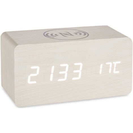 Orologio Digitale da Tavolo Bianco PVC Legno MDF 15 x 7,5 x 7 cm