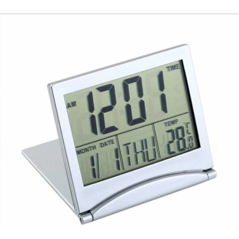 Image of Orologio digitale da tavolo Orologio radio da viaggio Sveglia digitale lcd Sveglia pieghevole Timer Calendario con termometro Timer Calendario