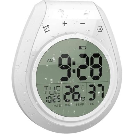 Orologio digitale impermeabile per doccia, timer per bagno, orologio digitale da parete per cucina, schermo LCD, formato 12/24 ore