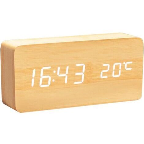 Orologio digitale in legno, sveglia LED multifunzione con visualizzazione di ora/data/temperatura e controllo vocale per casa e viaggi.