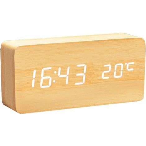 Orologio digitale in legno Tigrezy - Sveglia multifunzionale con visualizzazione di ora/data/temperatura e controllo vocale per viaggi, ufficio a casa