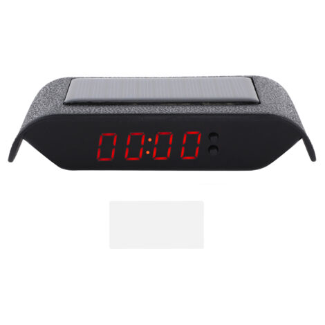 Orologio digitale per auto, camion, alimentato a energia solare, con display LCD che mostra ora, data e temperatura, senza necessità di cablaggio e luce rossa.