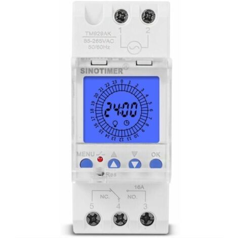 Orologio elettronico digitale 24 ore su 24 – Programmabile con 96 accensioni/spegnimenti al giorno – Tensione 85-265 V – Corrente 16 A – Schermo LCD retroilluminato