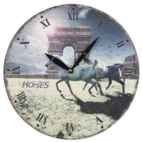Orologio equestre a parete tondo in legno