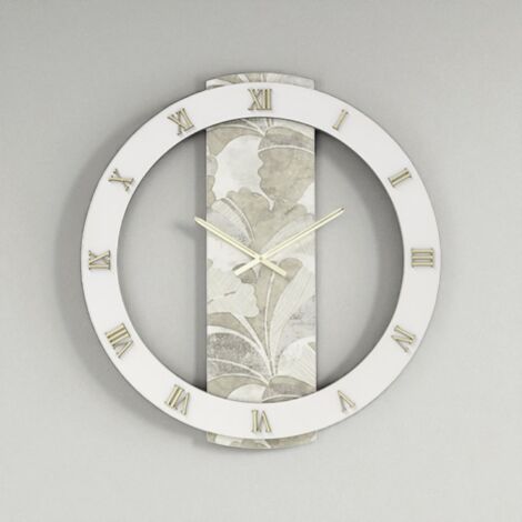 Orologio LARRY rotondo D60 cm in legno rivestito con parato e dettagli Oro