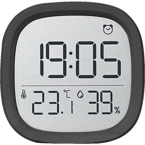Orologio LCD minimalista, orologio elettronico multifunzionale con visualizzazione di temperatura e umidità, sveglia magnetica, per uso domestico - nero