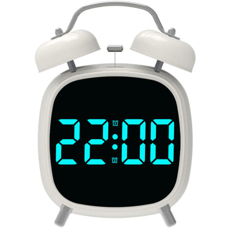 Orologio LED multifunzione con campanello, sveglia digitale per la casa, volume alto - Striscia LED blu, cassa bianca