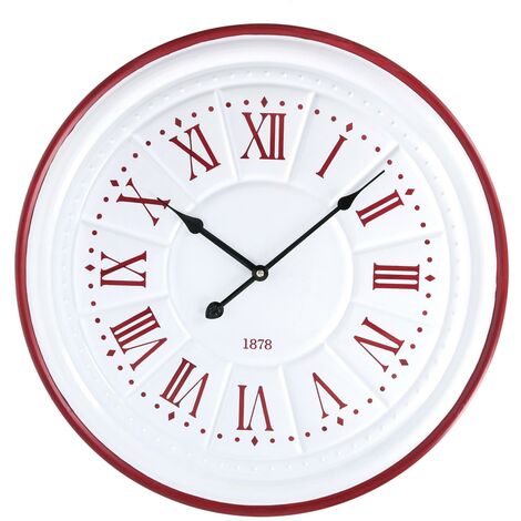 Orologio legno metallo bianco rosso cmø50x4,5