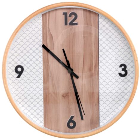 Orologio legno naturale e bianco tondo cm ø32h4