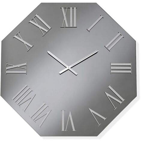 Orologio ottagonale 60x60 cm in cristallo Fume' e numeri Argento - DYLAN