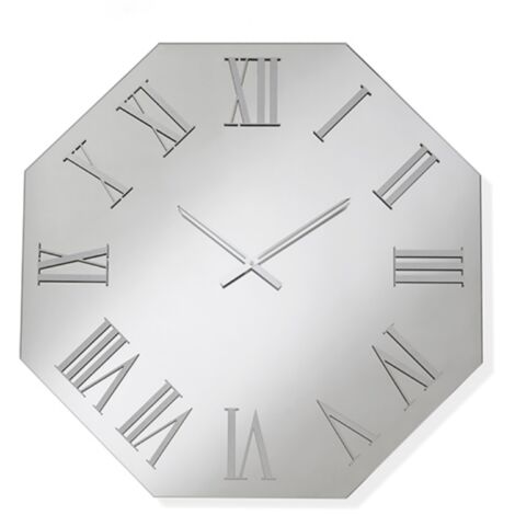 Orologio ottagonale 80x80 cm in cristallo Chiaro e numeri Argento - DYLAN