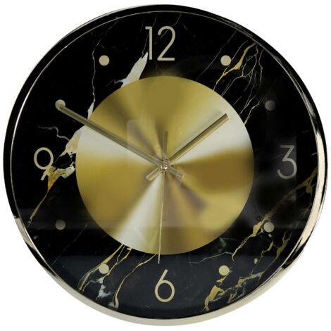 Orologio plastica effetto marmo oro e nero tondo cm ø30