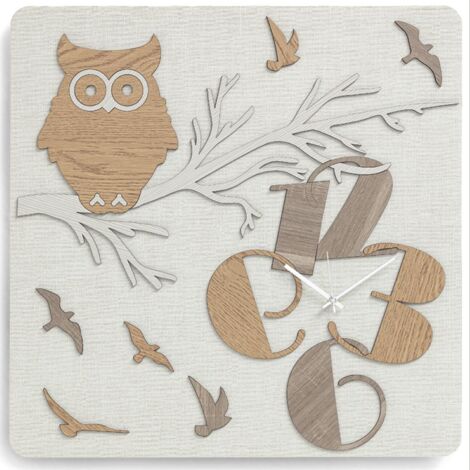 Orologio quadrato 30X30 cm da parete in legno laminato GUFO TRS