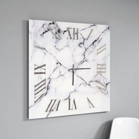 Orologio quadrato 65x65 cm in vetro temperato effetto marmo Bianco e Nero - OMIZ