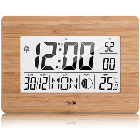 Orologio radiocontrollato Sveglia con stazioni meteorologiche Orologio meteorologico Orologio digitale Sveglia da parete Termometro con sveglia e funzione snooze con calendario Temporizzatore fasi lun