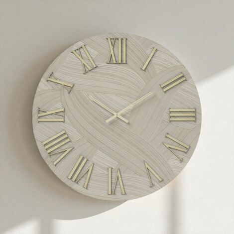 Orologio rotondo D40 cm in legno rivestito con parato e dettagli Oro ADAK