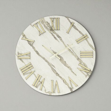 Orologio rotondo D40 cm RYAN in legno rivestito con parato e dettagli Oro